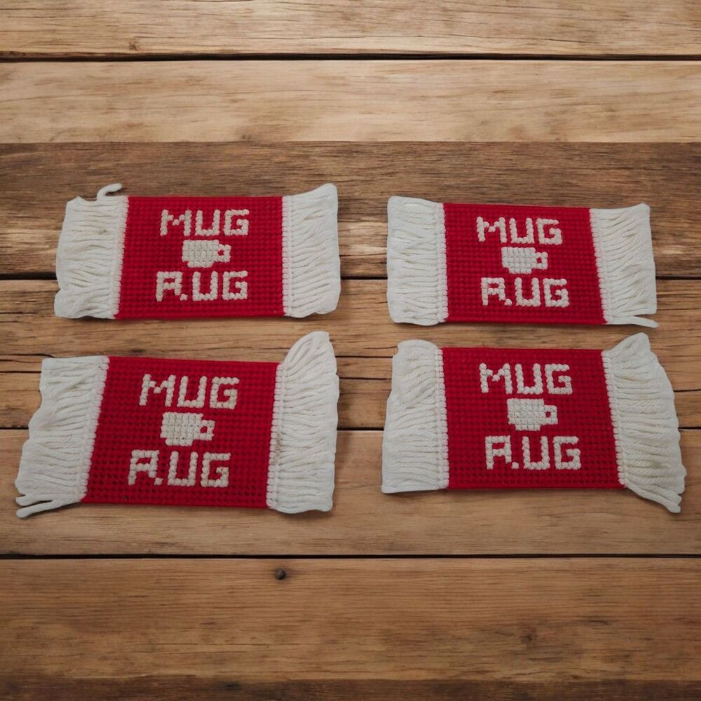 Needlepoint Mug Rug Coaster Set of 4 Handmade Finished‎
